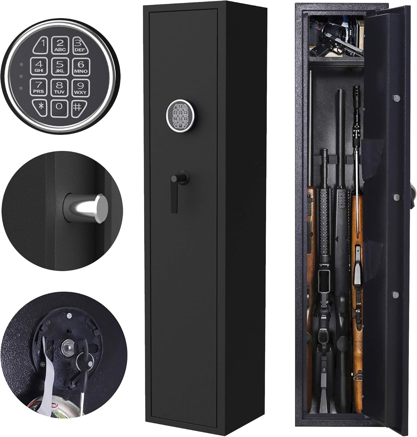 OSEILLC Gun Safe, Rifle Gun Safe Cabinet 4-5 Rifle and 2 Pistol with Digital Keypad Lock,Quick Access Electronic Firearm Gun Cabinet,Black : Sports & Outdoors