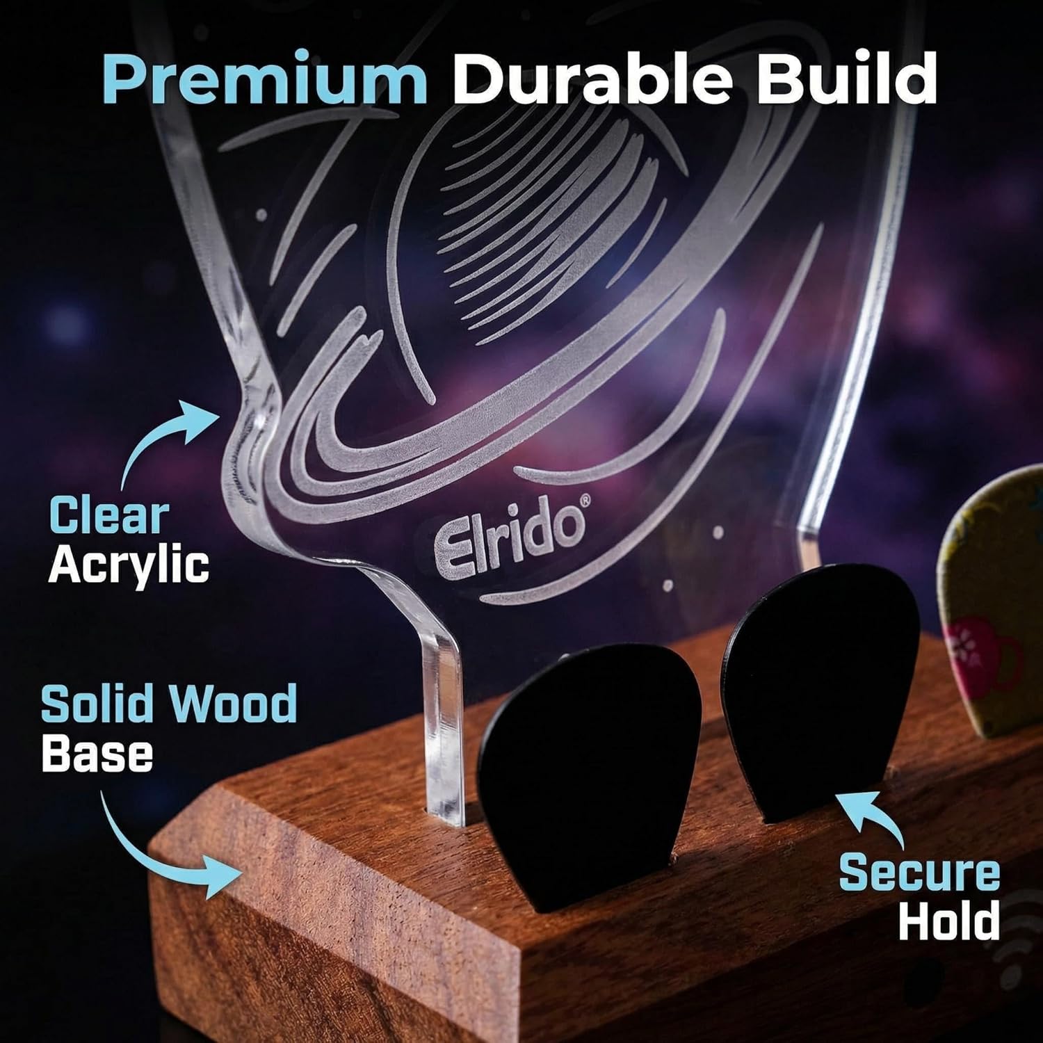 Elrido Guitar Pick Holder with Cosmic-Themed Glowing Design, Heart-Shaped Display Case for Picks Storage, USB Powered Guitar Accessories, Unique Gift for Guitar Players, Collectors, Performers (Blue)