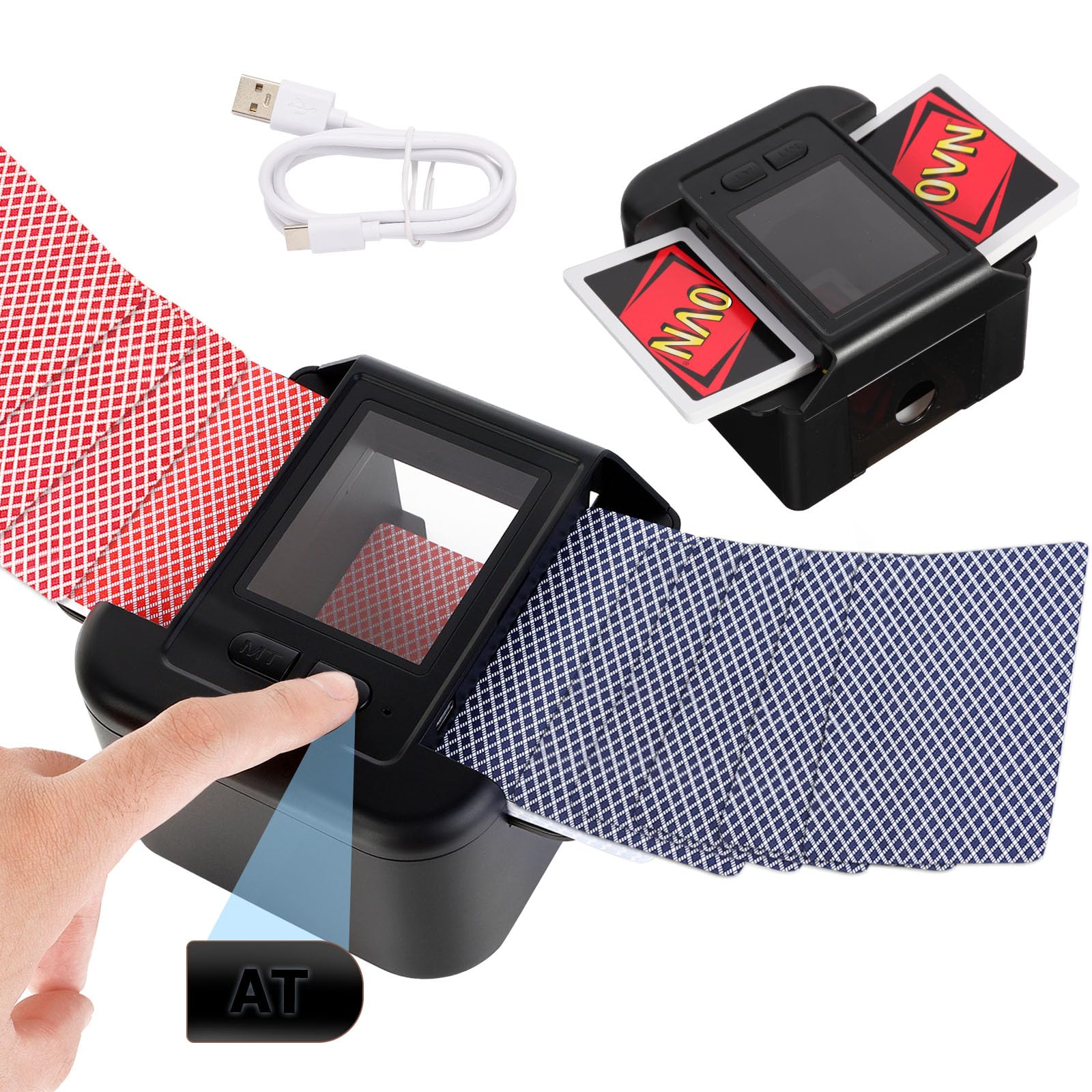 Buldoospok Automatic 1-2 Deck Card Shuffler, USB-C Rechargeable, Portable, Auto & Manual Mode, Poker, Uno, Blackjack, etc. Casino Card Shuffler