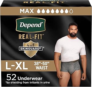 Depend Real Fit Adult Diapers, Incontinence Underwear for Men, Disposable, Maximum Absorbency, Large/Extra Large,
