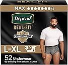 Depend Real Fit Adult Diapers, Incontinence Underwear for Men, Disposable, Maximum Absorbency, Large/Extra Large, 52 Count (2 Packs of 26), Packaging May Vary