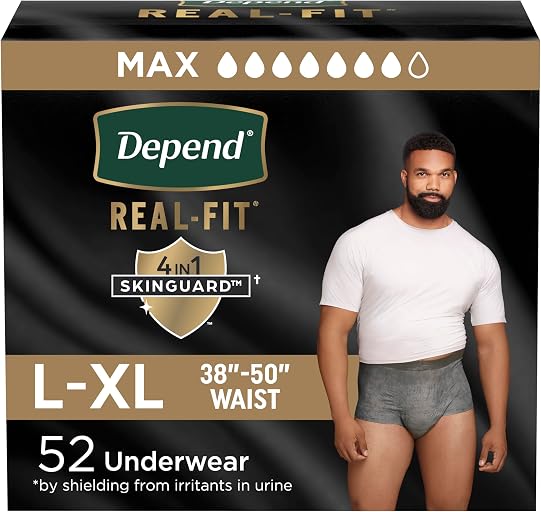 Depend Depend Real Fit Adult Diapers, Incontinence Underwear for Men, Disposable, Maximum Absorbency, Large/Extra Large, 52 Count (2 Packs of 26), Packaging May Vary