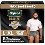 Depend Real Fit Adult Diapers, Incontinence Underwear for Men, Disposable, Maximum Absorbency, Large/Extra Large, 52 Count (2 Packs of 26), Packaging May Vary