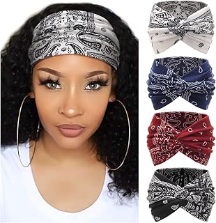 DRESHOW 4 Pack Turban Headbands for Women Wide Vintage Head Wraps Knotted Cute Hair Band Accessories