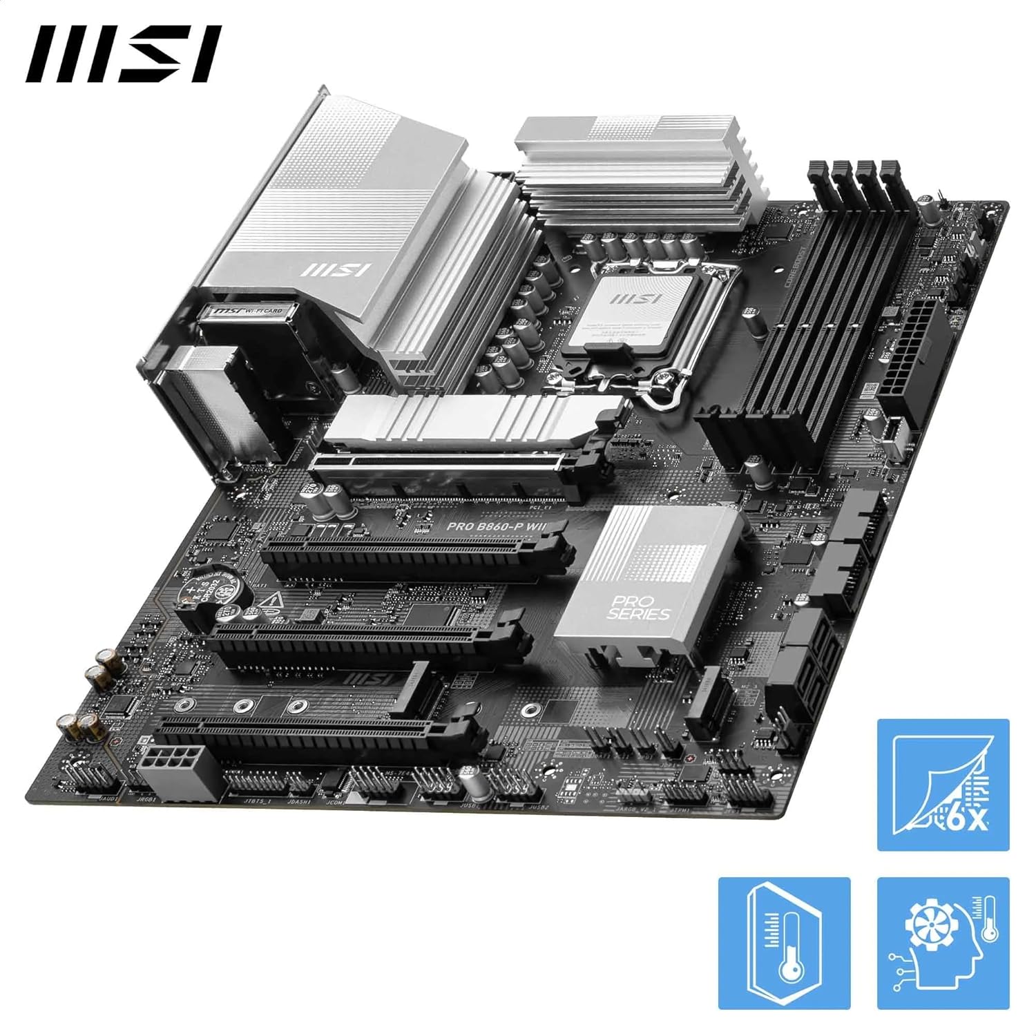 MSI PRO B860-P WIFI Motherboard, ATX - Supports Intel Core Ultra Processors (Series 2), LGA 1851-12 DRPS, DDR5 Memory Boost (8600+ MT/s OC), PCIe 5.0 x16 and 4.0 x16, M.2 Gen5, Wi-Fi 7, 5G LAN