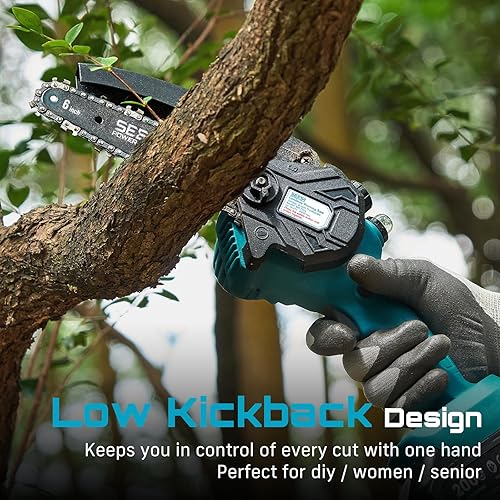 Miniatura 16 de Seesii Mini motosierra, mini motosierra de 6 pulgadas, inalámbrica, de mano con batería, para cortar árboles, cortar madera, regalos para padre, Azul