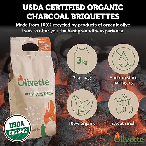 Miniatura 2 de OLIVETTE Briquetas de carbón orgánico certificado orgánico USDA  100% subproductos de olivo reciclados Briquetas de carbón  Ecológicas  Grilling,