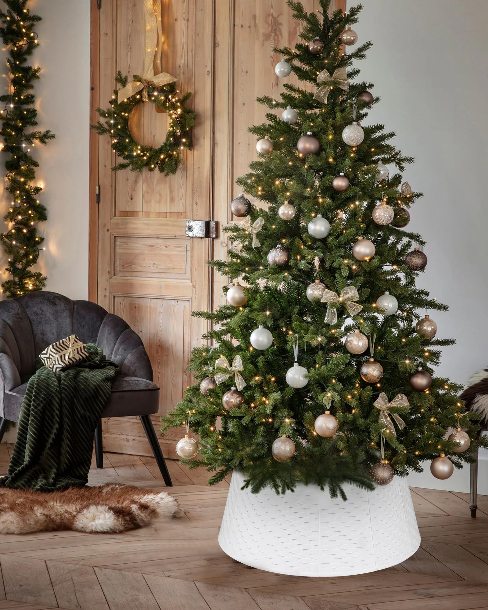 Copri Albero di Natale Base: Gonna per Albero Christmas Tree Skirt Collar in Plastica - 71cm Diametro Fondo - Simple Bianco