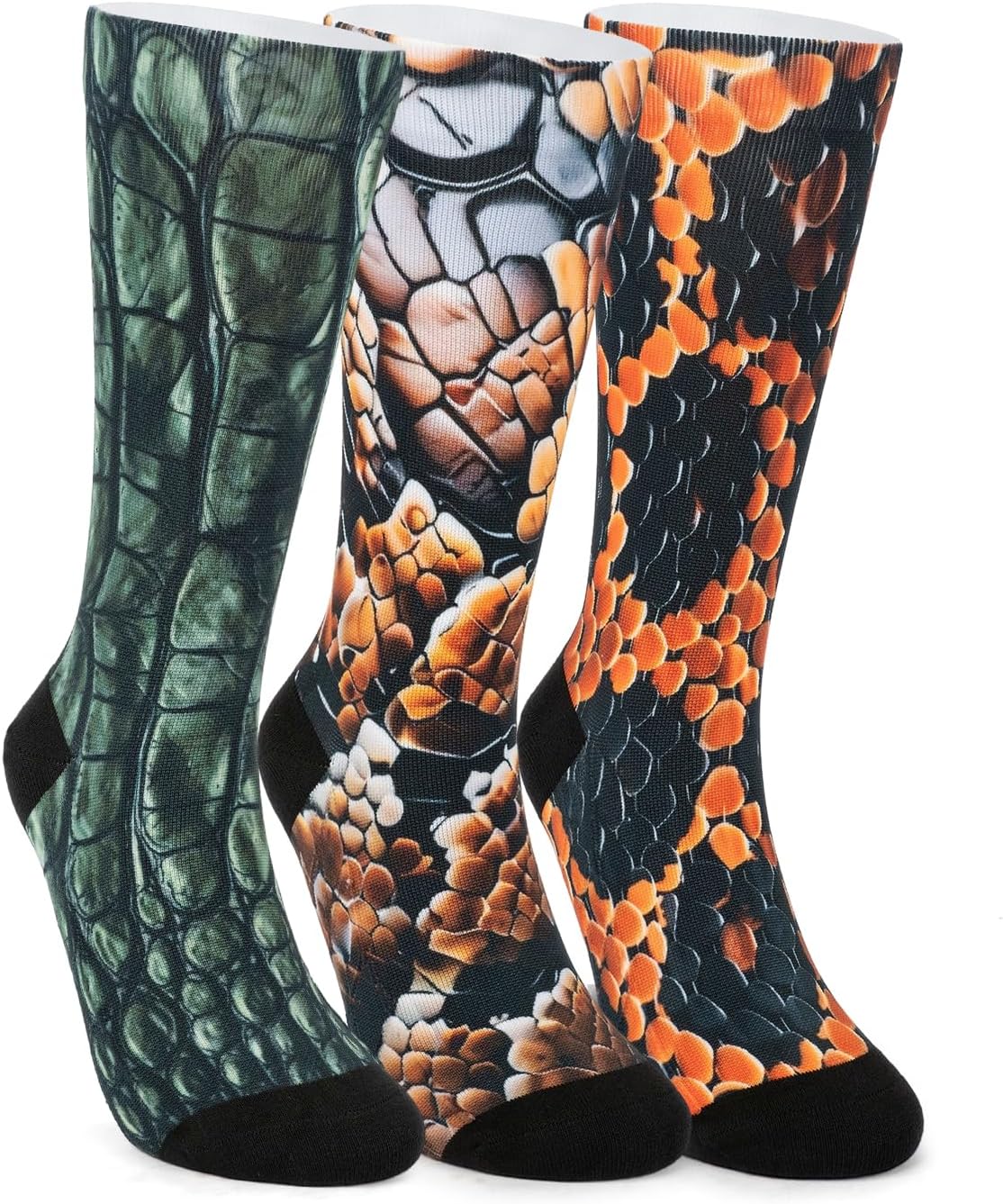 Wild & Playful Crew Socks 3-Pack - Snake/Leopard/Rainbow Prints for Men & Women One Size