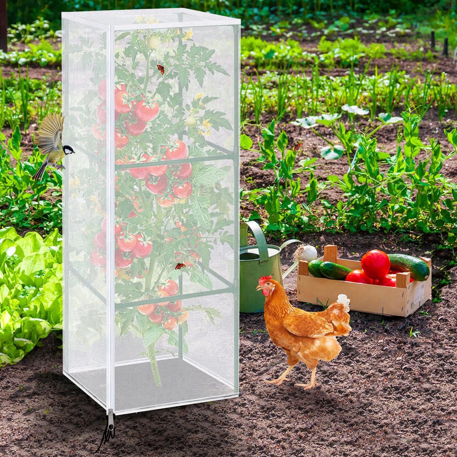 Ochrona przed zwierzętami | Prostokątna siatka chroniąca przed owadami i owadami, 150 x 45 cm, z zamkiem błyskawicznym i sznurkiem ściągającym, dla kotów, wiewiórek, ptaków