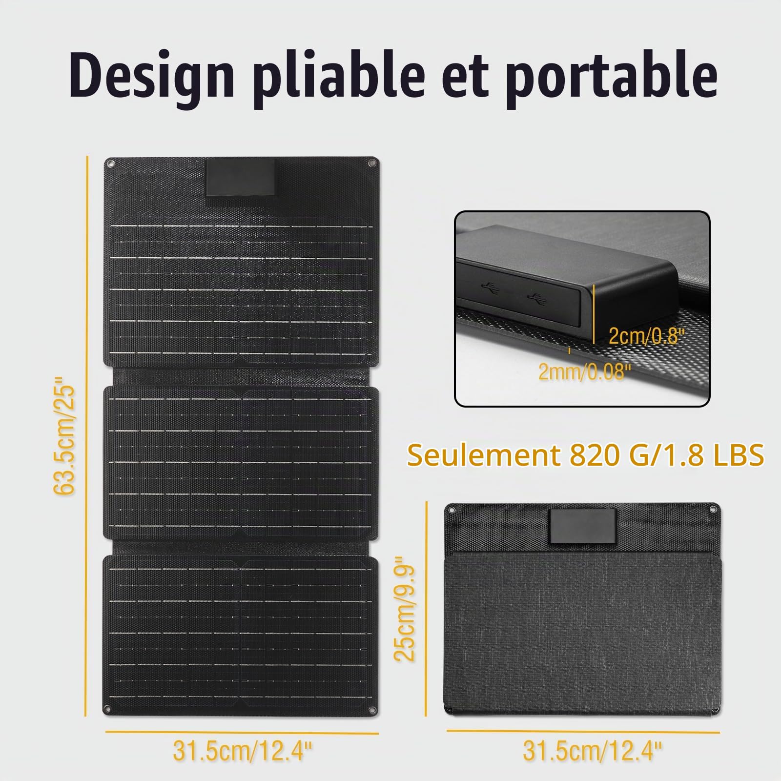Raddy SP30 30W Panneau Solaire, Chargeur Solaire Portable Pliable, Port USB QC3.0/Type-C/DC 18V Chargeur de Batterie à Charge Rapide pour Camping en Plein air Randonnée