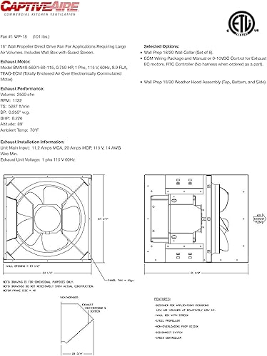 Miniatura 7 de Ventilador de accionamiento directo de hélice de pared para aplicaciones que requieren grandes volúmenes de aire. Incluye caja de pared con pantalla