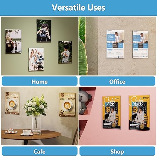 Miniatura 5 de Paquete de 8 soportes acrílicos para letreros de 8.5 x 11 pulgadas, soporte de pared de plástico transparente con cinta 3M, exhibición de folletos