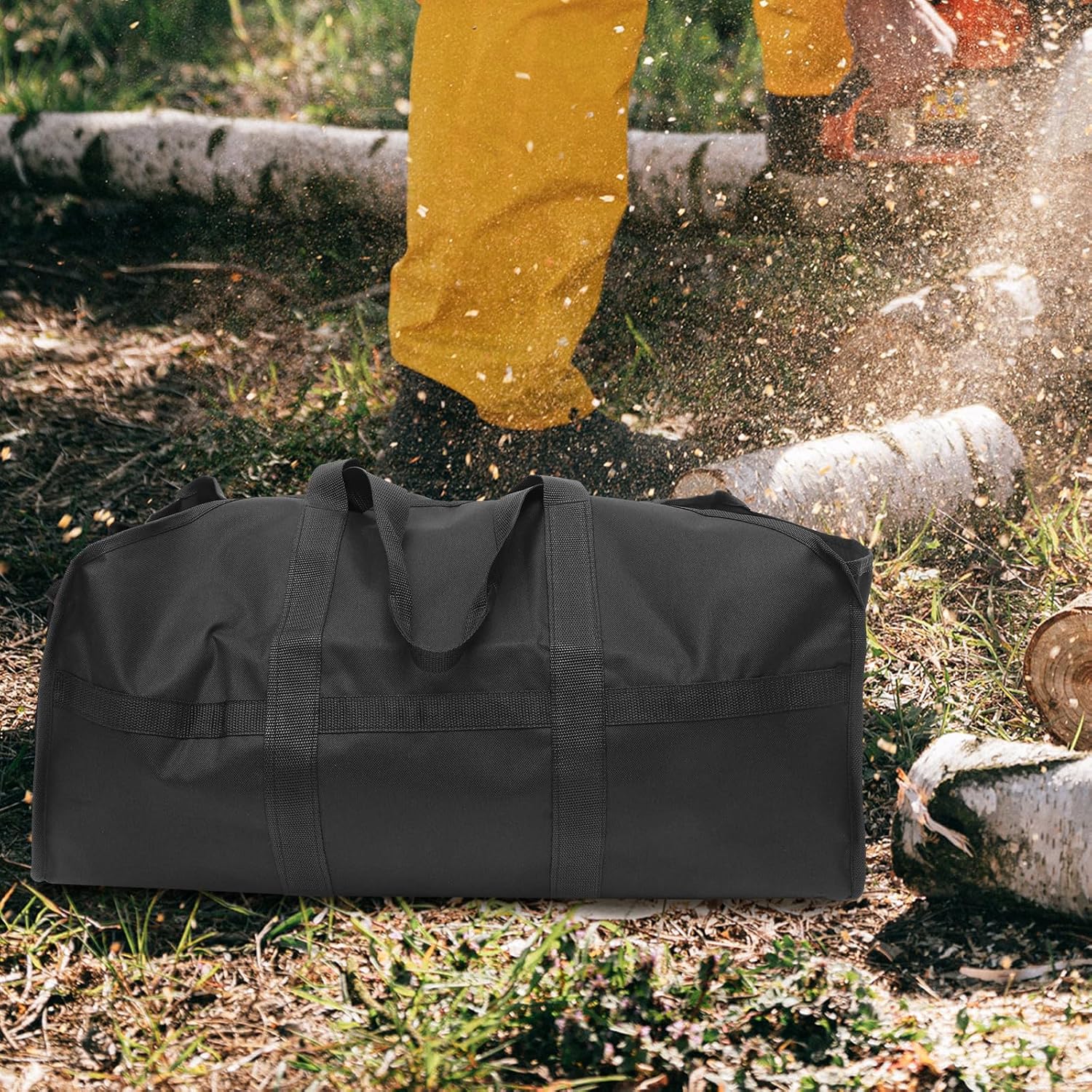 Large-Capacity Firewood Bag with Handles, 600d Oxford Fabric Log Holder, Wear-Resistant Wood Storage Carrier for Outdoor Camping and Fireplace Use
