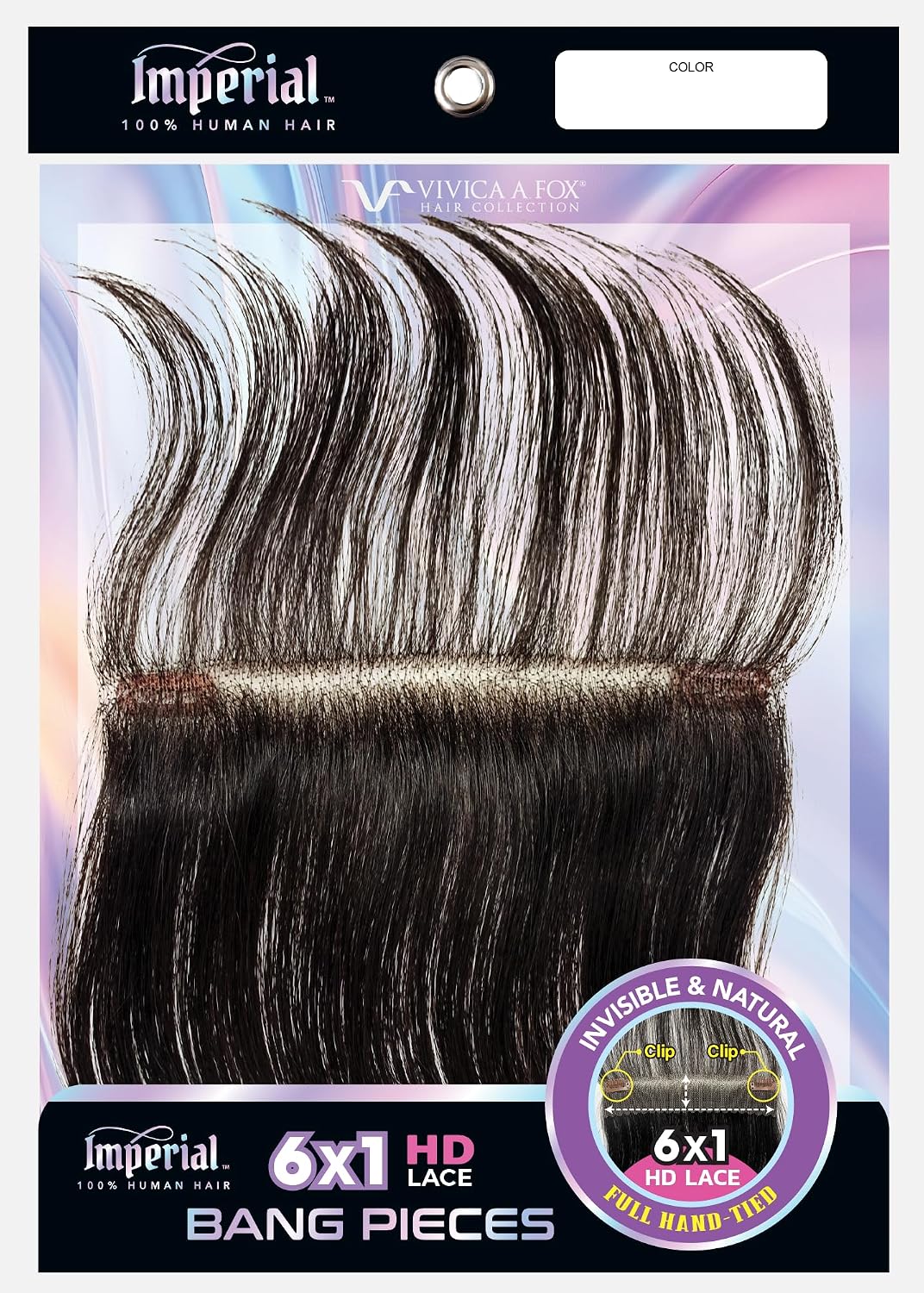 Vivica A. Fox IMPERIAL, HDBPF6, Human Hair, 6X1 HD Lace Fringed Bang, 6 Inch Invisible Hair Line & Natural Baby Hair, Full Hand-Tied Replacement Hairpiece 2 Clips for Easy Install (1 Jet Black)