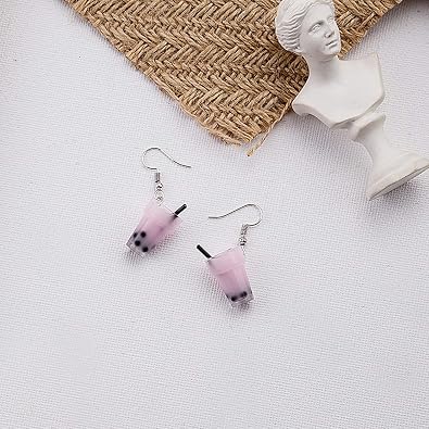 JinYu 3 Pairs Funny Acrylic Water Bottle Pendant Earrings, Cute Pearl Milk Tea Dangle Earrings Colorful Glass Bottle Funny Earrings for Women Unique