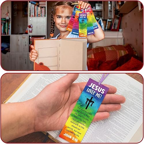 Miniatura 4 de Jetec 60 marcapáginas de Jesús me ama, John 3 y 16, marcapáginas de papel cristiano, regalos para niños, Biblia, VBS, escuela dominical, marcadores