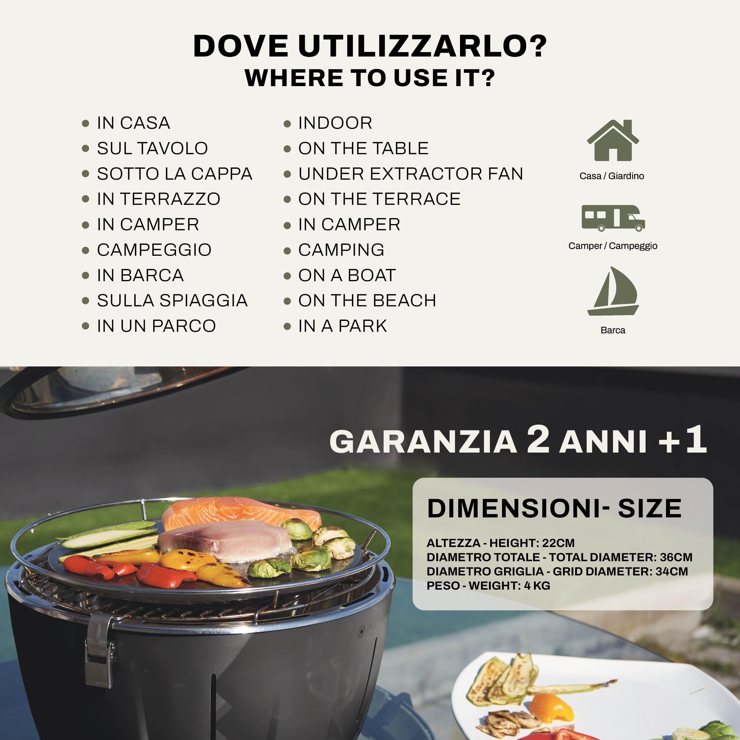 InstaGrill Barbecue a Carbonella senza fumo da Tavolo Portatile con Batteria Ricaricabile e Carbone PAK Blu Oceano