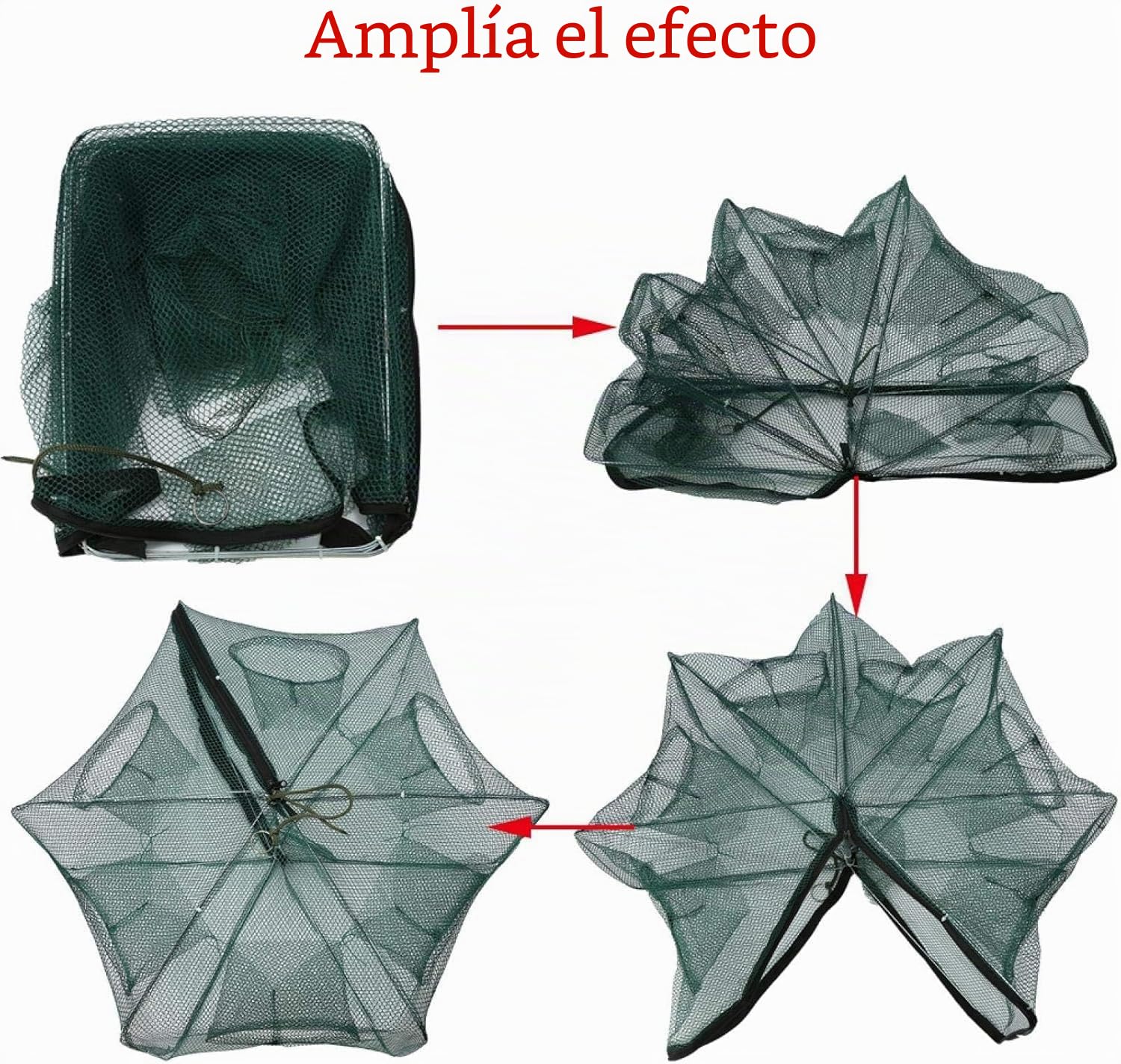 Red de Pesca Plegable Cremallera 6 Agujeros Automática Nailon Trampa Peces Cangrejo