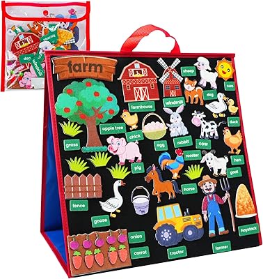 Twohomc Folding Felt Board for Toddlers, Flannel Board Stories for Preschool, Farm Animal Story Learning Double-Side Stand Flannel Board for Kids Playtime Activity Kits (Including Animal Felt)