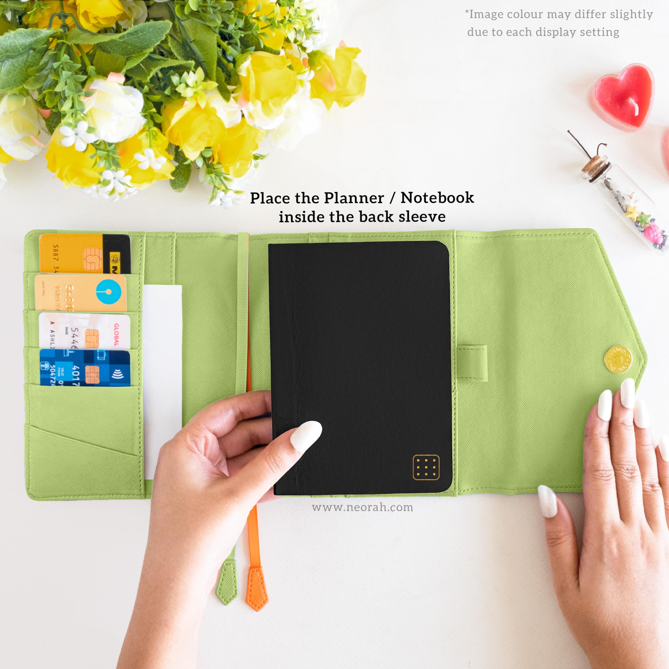 NEORAH - A6 Notebook SLEEVE with Envelope Flap Closure + Dotgrid JOURNAL, LIGHT GREEN - Image 4