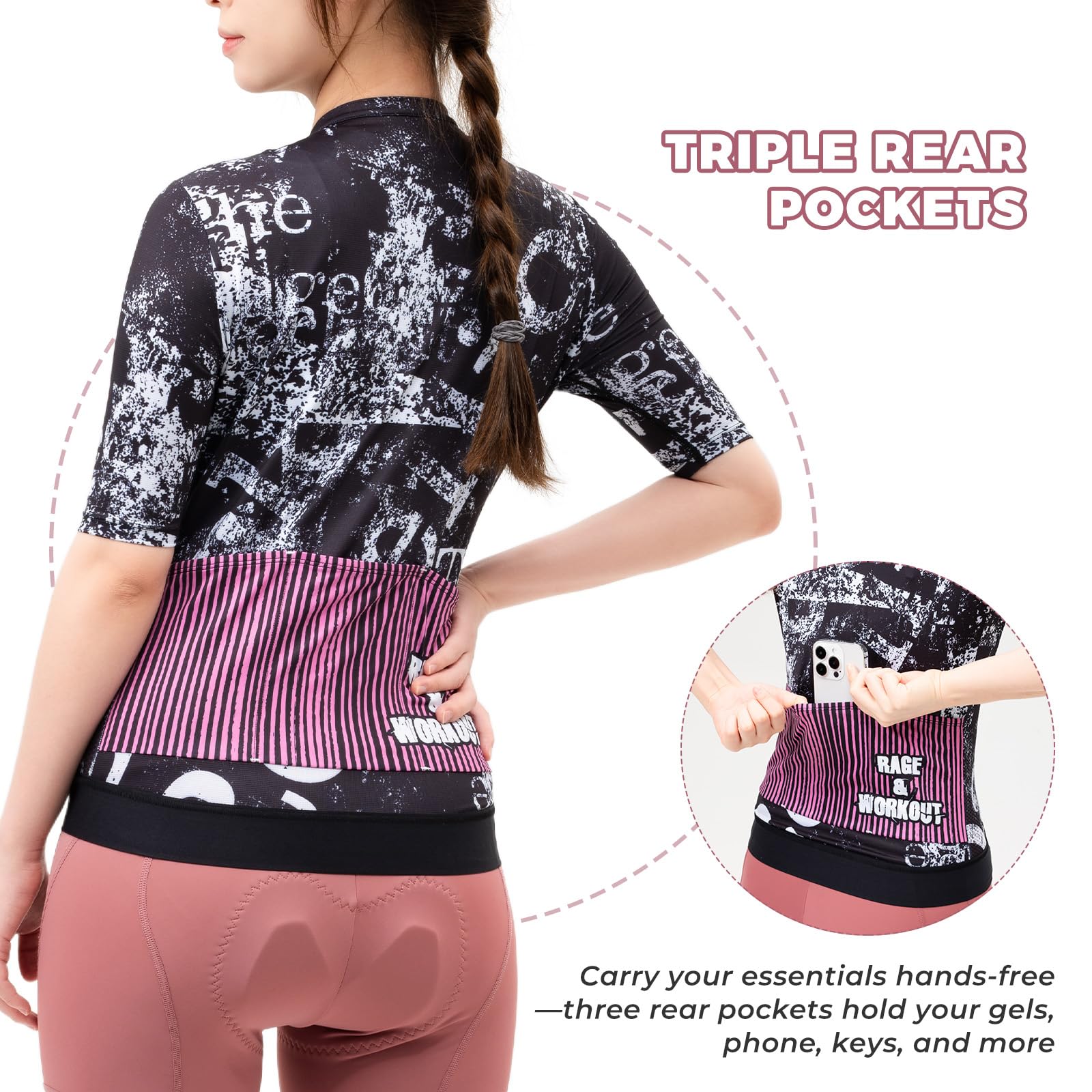 ROCKBROS TVI Radtrikot Damen Kurzarm Elastisch mit 3 Taschen | Fahrradtrikot, Fahrradshirt, Bicycle Top, Atmungsaktiv Komfort, für Frauen Rennrad Outdoor