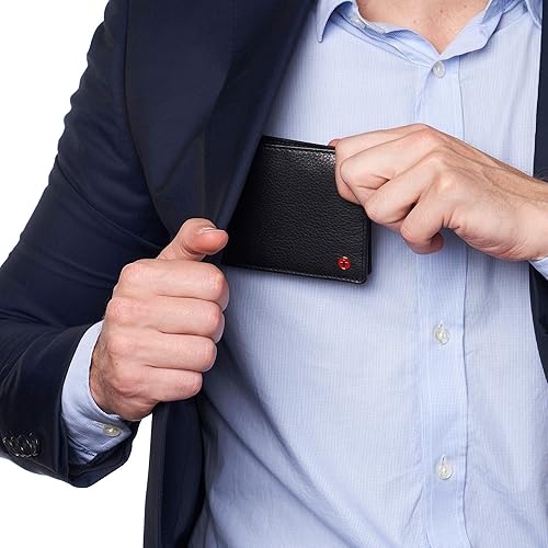 Miniatura 7 de Alpine Swiss RFID - Cartera de piel con 2 compartimentos para documentos de identidad con ventana dividida sección para billetes en caja de regalo