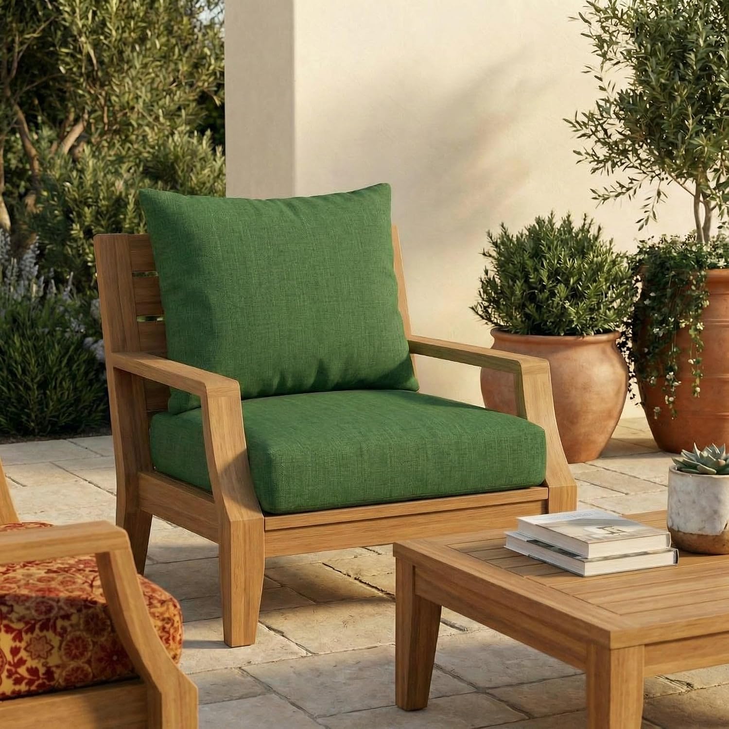 RSH DECOR: Outdura Deep Seating Cushion with Pillow Back | 24” x 26” x 5" Seat | Water & Fade-Resistant | Outdoor Chair Cushion Set | Made in USA (Clover Green)