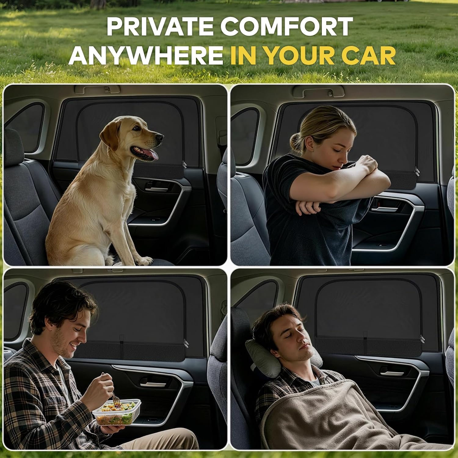 XCBYT Rear Side Window Cover for 2019-2024 RAV4, Double-Layer Privacy Window Shade with Breathable Mesh, Car Camping Window Cover for Sleeping, Easy Slip-On Installation, Rear Seat Privacy Screen