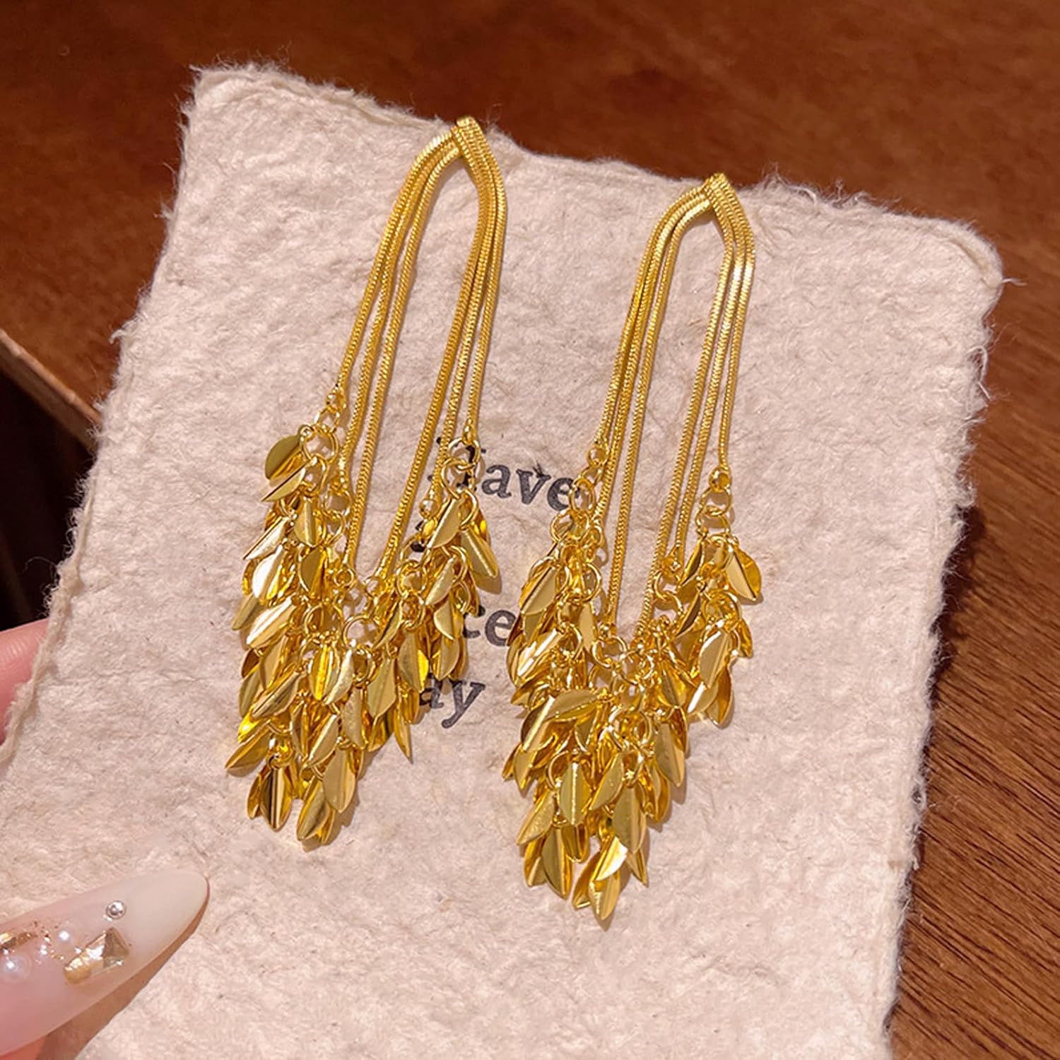 Gold Vintage Dangle Earrings for Women Gold Statement Earrings Leaf chandelier Drop Earring - Image 5