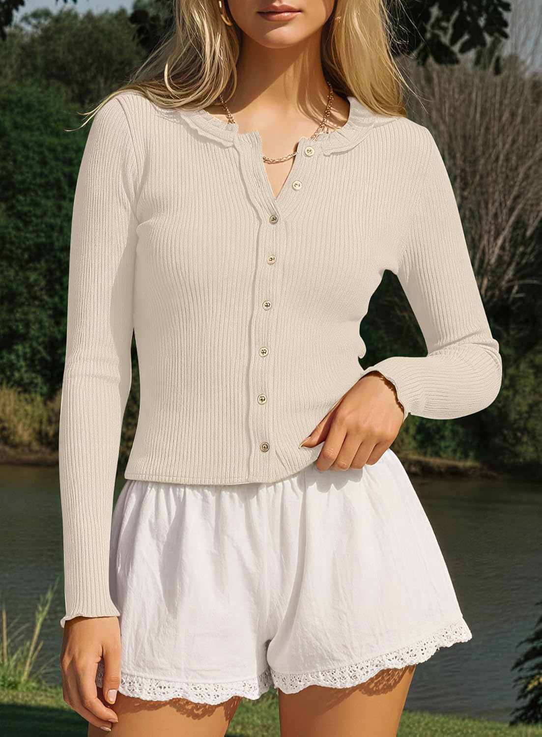 Darong Women's Long Sleeve Ribbed Knit Slim Fit Top Button Down Lightweight Cardigan Going Out Shirts Spring Clothes 2026 - Image 3