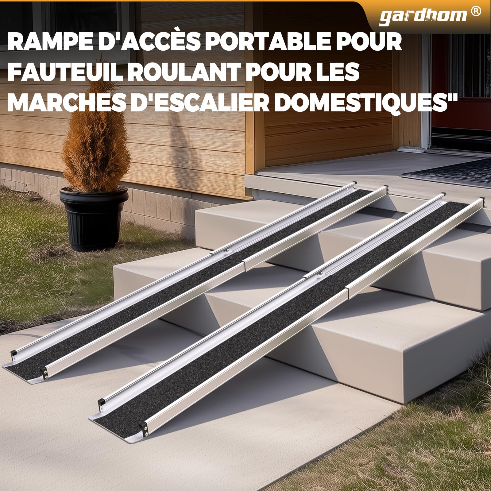 2PCS Rampes Télescopiques pour Fauteuils Roulants, gardhom 98.5-183CM Rampe d'Accès pour Fauteuils Roulants Rampe d'Accès Antidérapante Réglable avec Bords de Sécurité Max. 272 kg