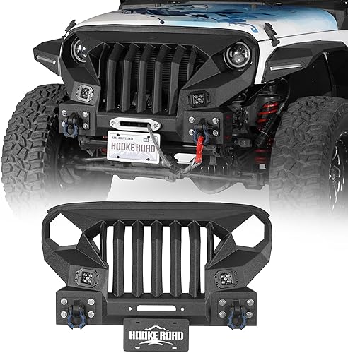 Miniatura 1 de Hooke Road JK Mad Max Parrilla de parachoques delantero para Jeep Wrangler JK 2007-2018 y Unlimited 2/4 puertas, Rock Crawler Offroad parachoques