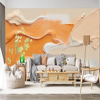 Custom Size Wall Mural Abstract Brush Stroke Textured Gradient Oil Painting Removable Self-Adhesive Wall Fabric Large Wallpaper Photo for Living Room
