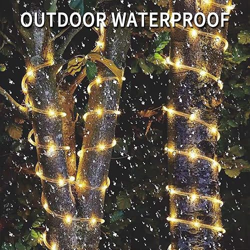 Miniatura 9 de Oluote Tira de luces solares para exteriores, 33 pies, 100 luces LED impermeables con panel solar para exteriores, hogar, jardín, fiestas,