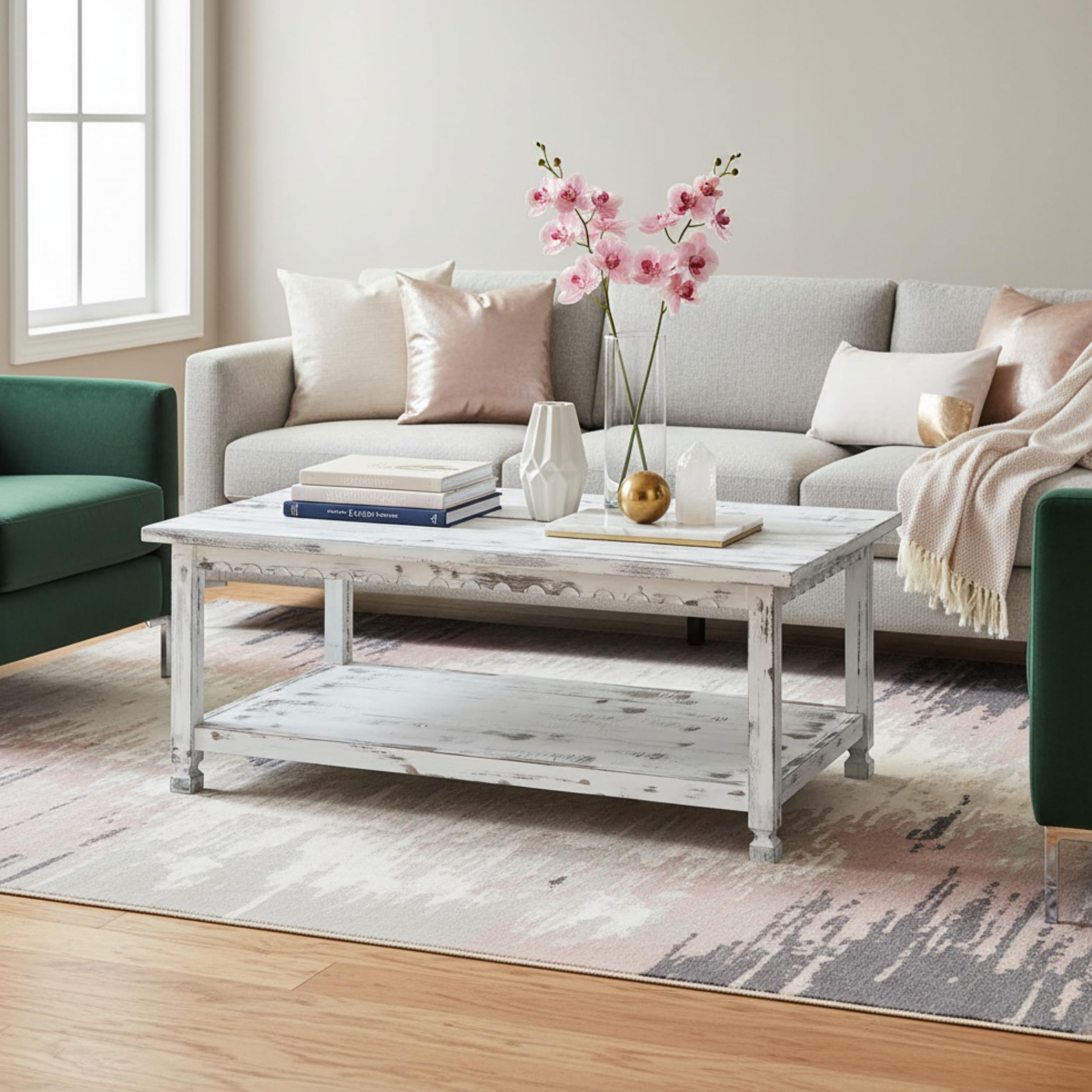 Mesa De Café Rústica Alaterre - Madera Recuperada, Color Blanco Antiguo, Estilo Granja