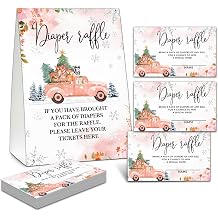 Christmas Baby Shower Game - 50 Pink Truck Diaper Raffle Tickets with 1 Standing Sign - Winter Woodland Girl Baby Shower Party Decorations Supplies Favors - C02