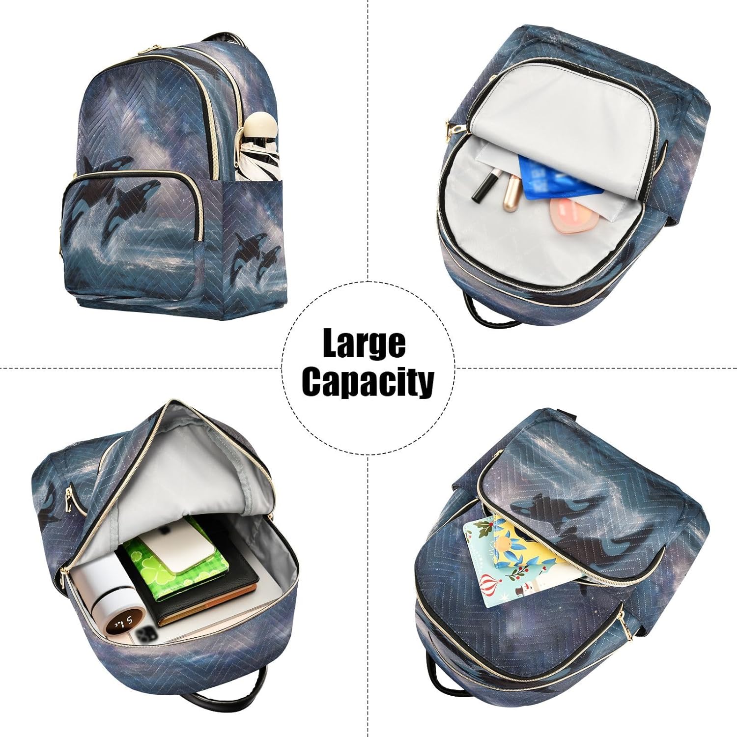 ALAZA Mini Backpack for Women Two Orcas Starlist Sky Travel Backpack Purse for Ladies Handbag Shoulder Bag Casual Daypack, M
