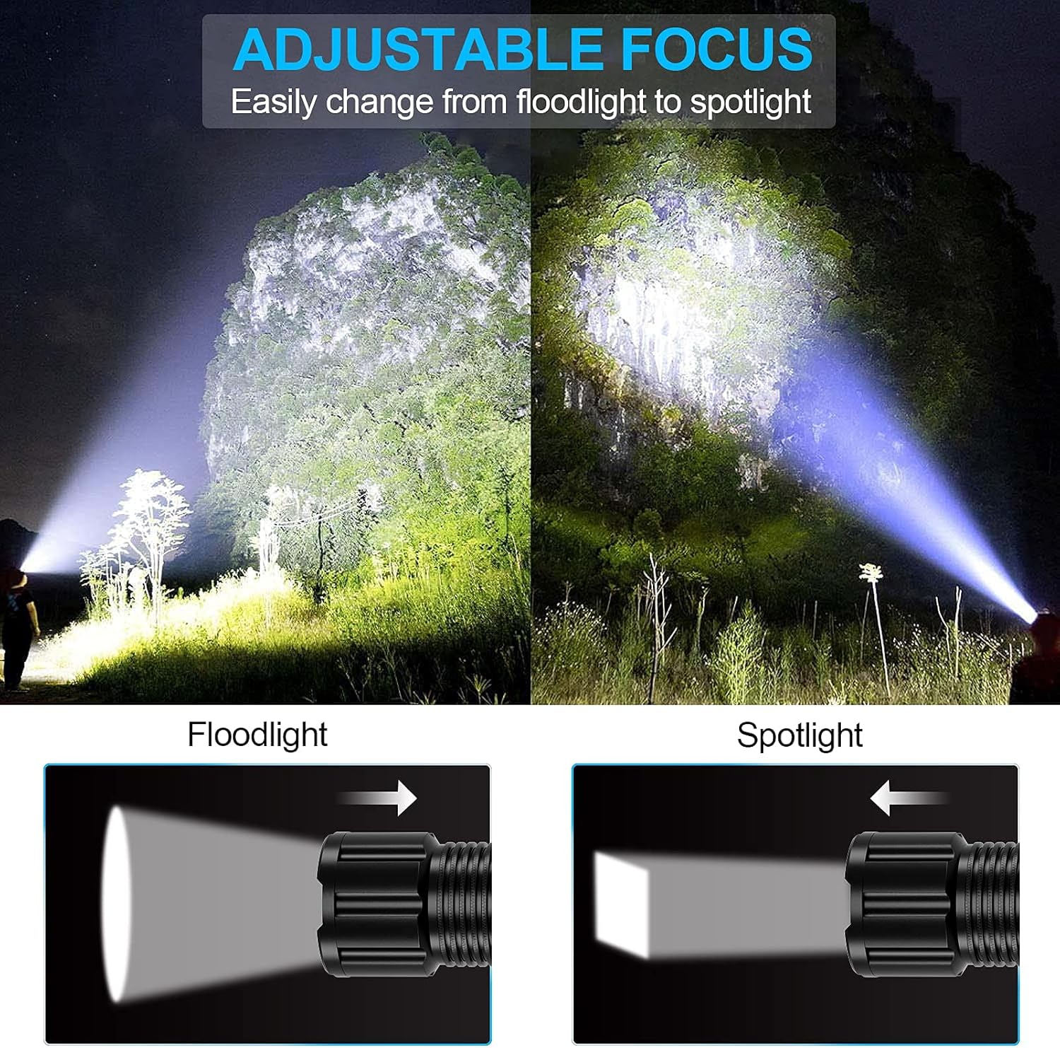 Rechargeable Led Flashlight High Lumens, 3000 High Lumen Tactical Flashlights (Included Battery), COB Work Light with Power Display, Zoomable, Waterproof, 5 Light Modes for Camping Hiking 2 Pack : Tools & Home Improvement