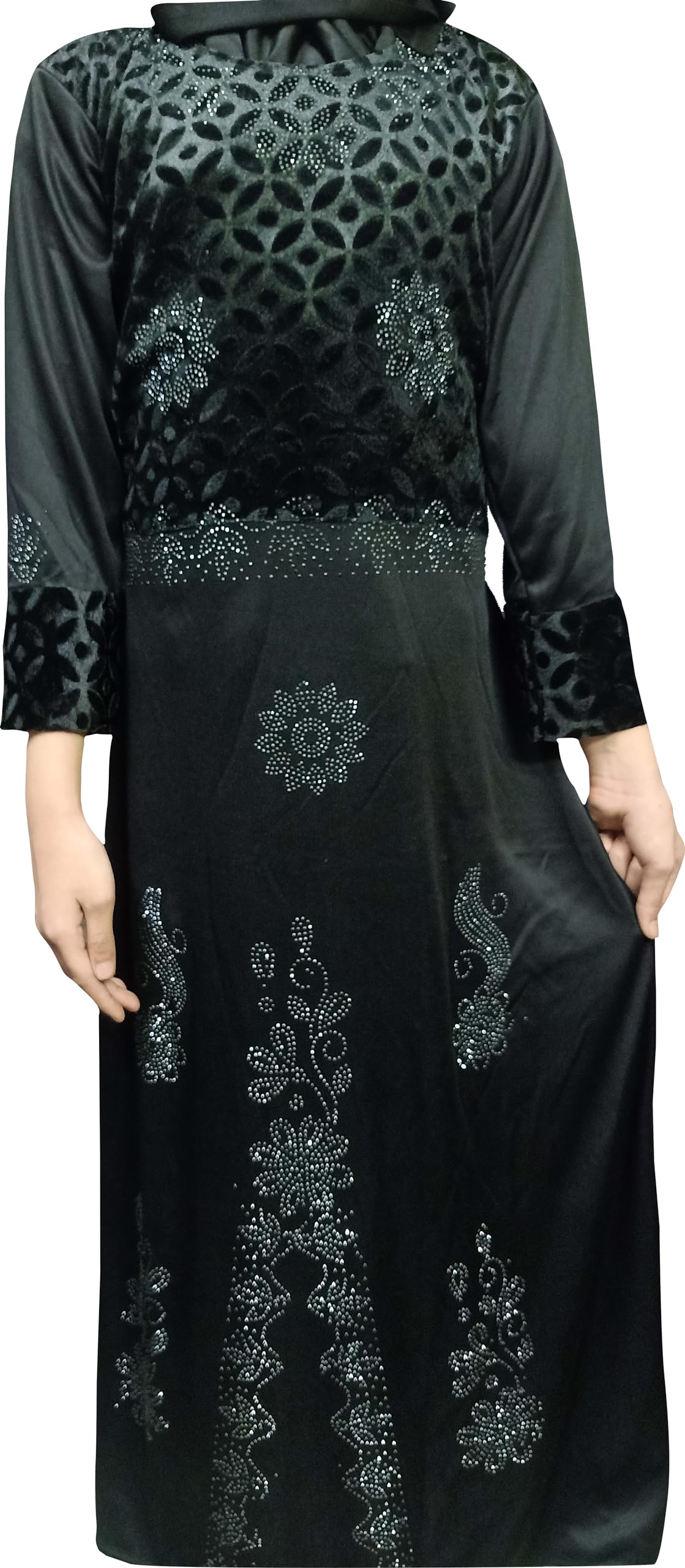 shop home Baby Girls Knee Length A-Line Dress (Baby girl velvet koti Burqa_black_15 Years-16 Years) 3