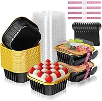 Vista 9 de Mini moldes para pasteles de 10 oz con tapas, paquete de 40 moldes de papel de aluminio para brownies, moldes desechables tipo ramekins