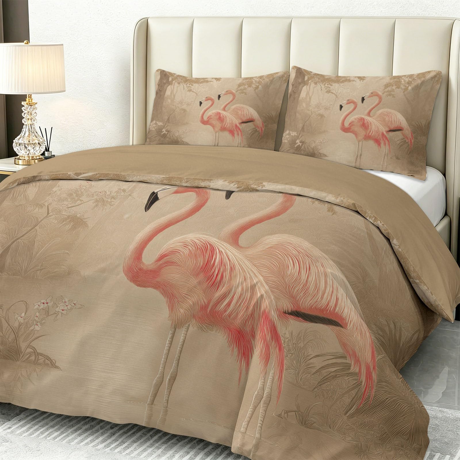 Bettwäsche 220 x 240 cm Winter Flauschig Warme Bettbezug, Morandi Farben Nordischer Stil Bettbezug - Tropisches Tier Rosa Flamingo Weich Bettwäsche Set für Erwachsene Jungen und Mädchen