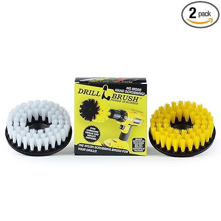Drill Brush - 5-inch Spin Brush Cleaning Kit - Calcium, Mineral Deposits, Soap Scum, Rust - Hard Water Stain Remover - Grout Cleaner - Shower Curtain - Bath Mat - Bathroom Accessories - Shower Door
