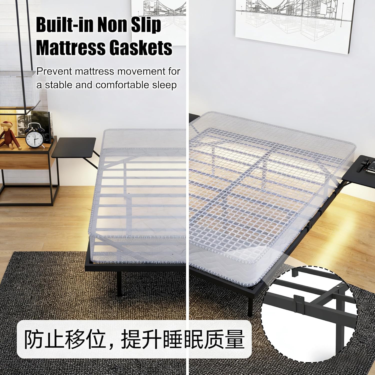 Floating Full Size Platform Bed Frame with LED Lights & USB Charging Station Sturdy Metal Frame with Hidden Legs, No Box Spring Needed, Effortless Assembly(Black, Full)