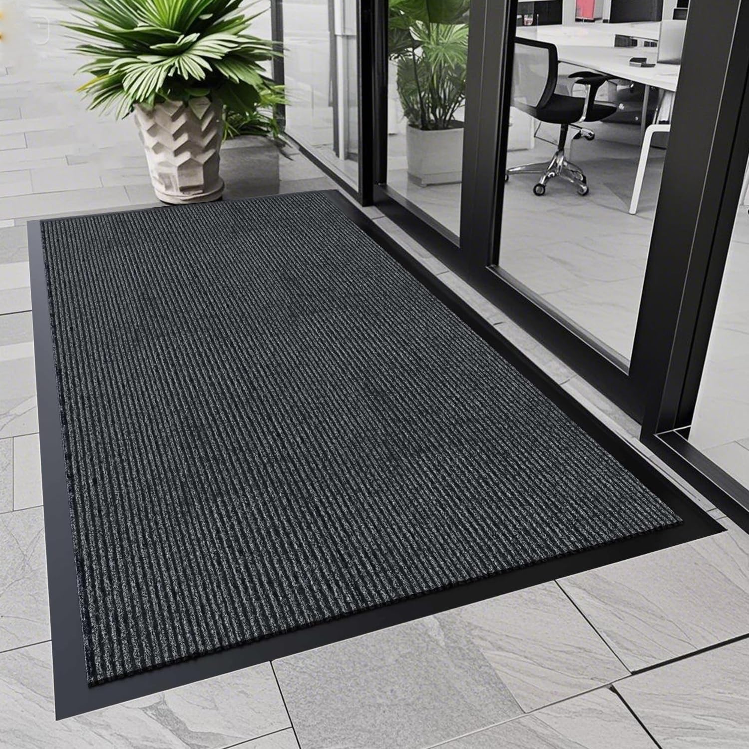 Indoor Outdoor Front Door Mat, 4'x3' Heavy Duty Non-Slip Waterproof Rubber Rug for Office Garage Entrance, Commercial Industrial Floor Mats Carpet for
