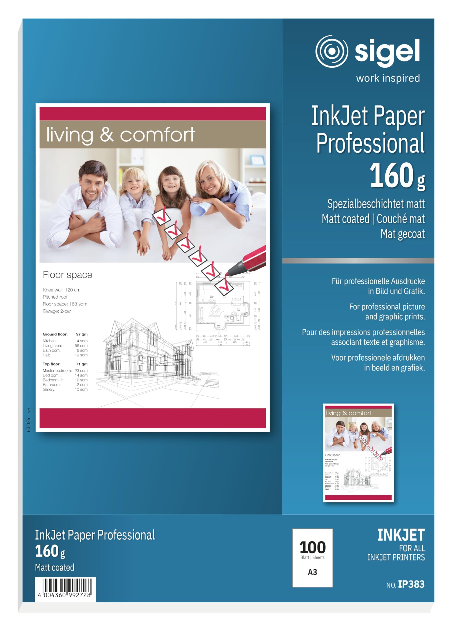 SIGEL IP383 papier atramentowy, powlekany, biały, 160 g/m², A3, 100 arkuszy