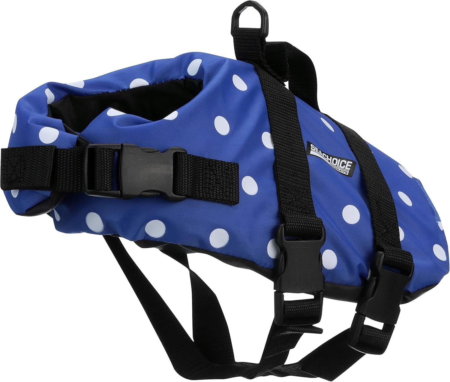 Seachoice Dog Life Vest, Adjustable Life Jacket for Dogs, w/Grab Handle, Blue Polka Dot, Size XS, 7-15 Lbs.