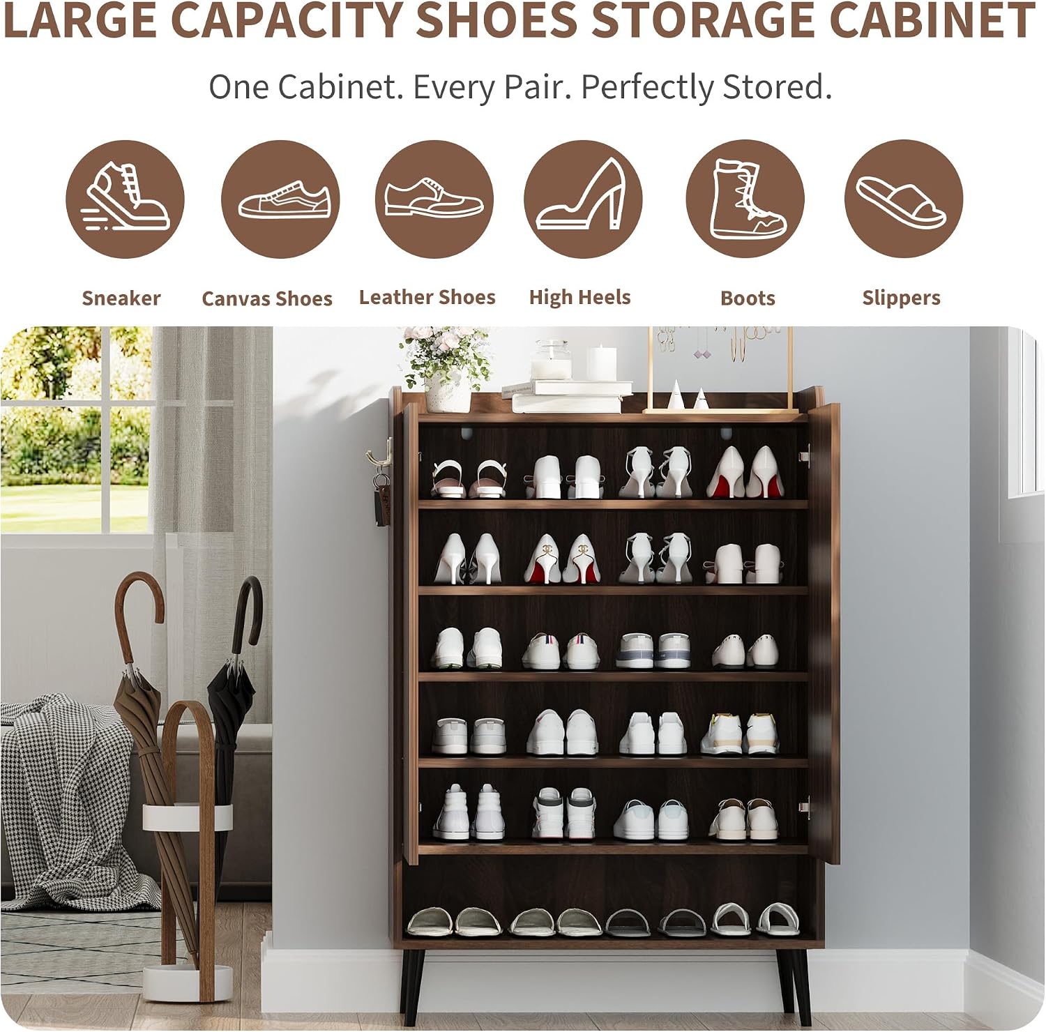 Garvee Large Shoe Cabinet with Doors, 6 Tier Shoe Storage Cabinet with Adjustable Shelves, Freestanding Shoe Rack Cabinet Organizer for Entryway, Hallway, Living Room