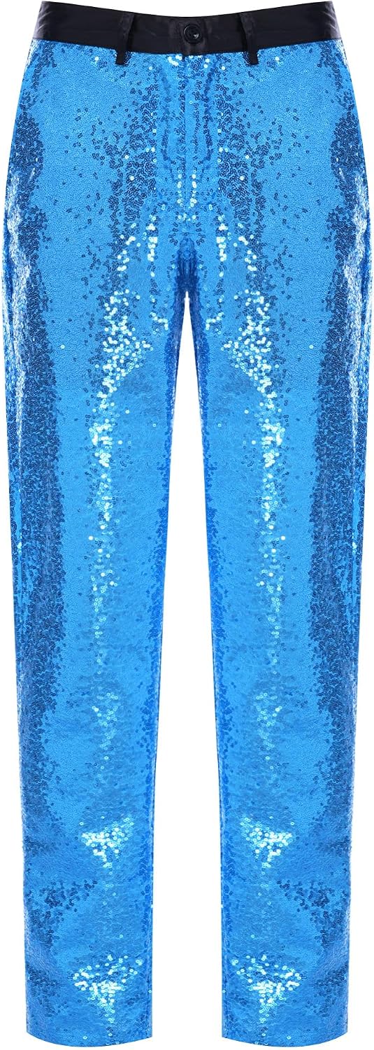 XUNZOO Men Night Club Sequin Pants Metallic Shiny Suit Trouser for Magic Shows Festive Celebrations