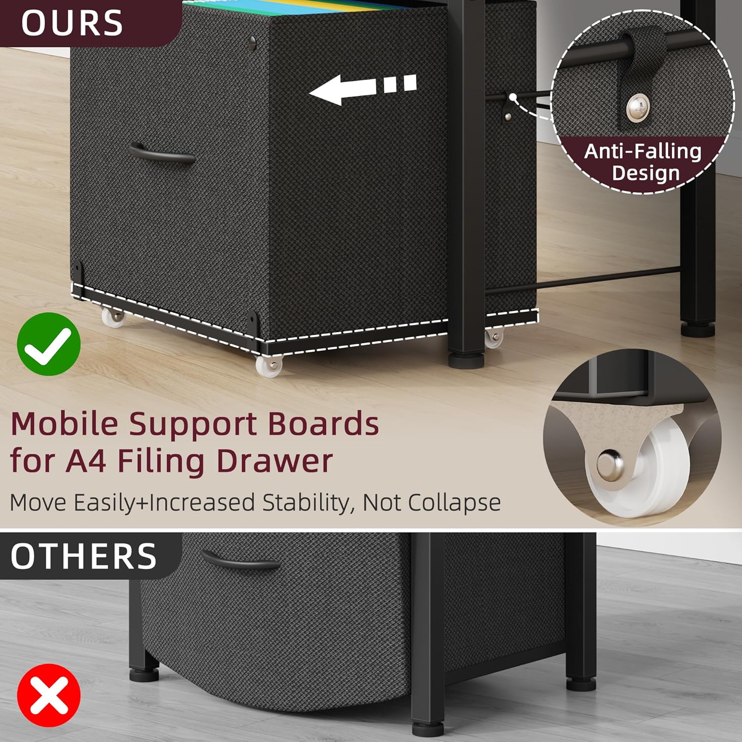 HIGDBFE 2-Drawer File Cabinet, Filing Cabinet with 2-Tier Printer Shelves, Office Cabinets with Side Bag&File Drawer for A4/Letter Size, Printer Stand with Storage for Home Office, Black, 16.5" W